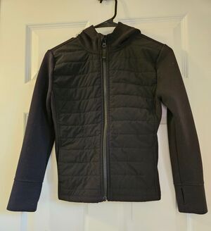 Black Zip Up Jacket Coat Size Large 9 Kids Warm Hooded